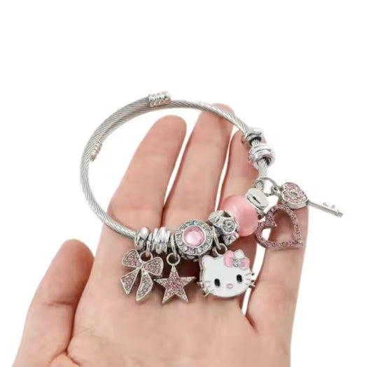 Alloy Kitty Charm cute Kids Bracelet
